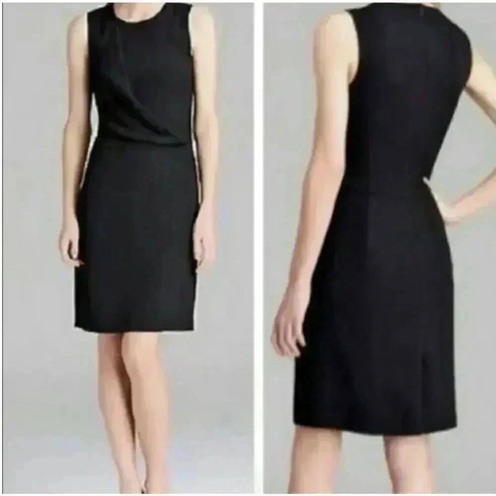 Theory Darbia Jubiliant Wool Stretch Sleeveless Pleated Sheath Dress - Size 12